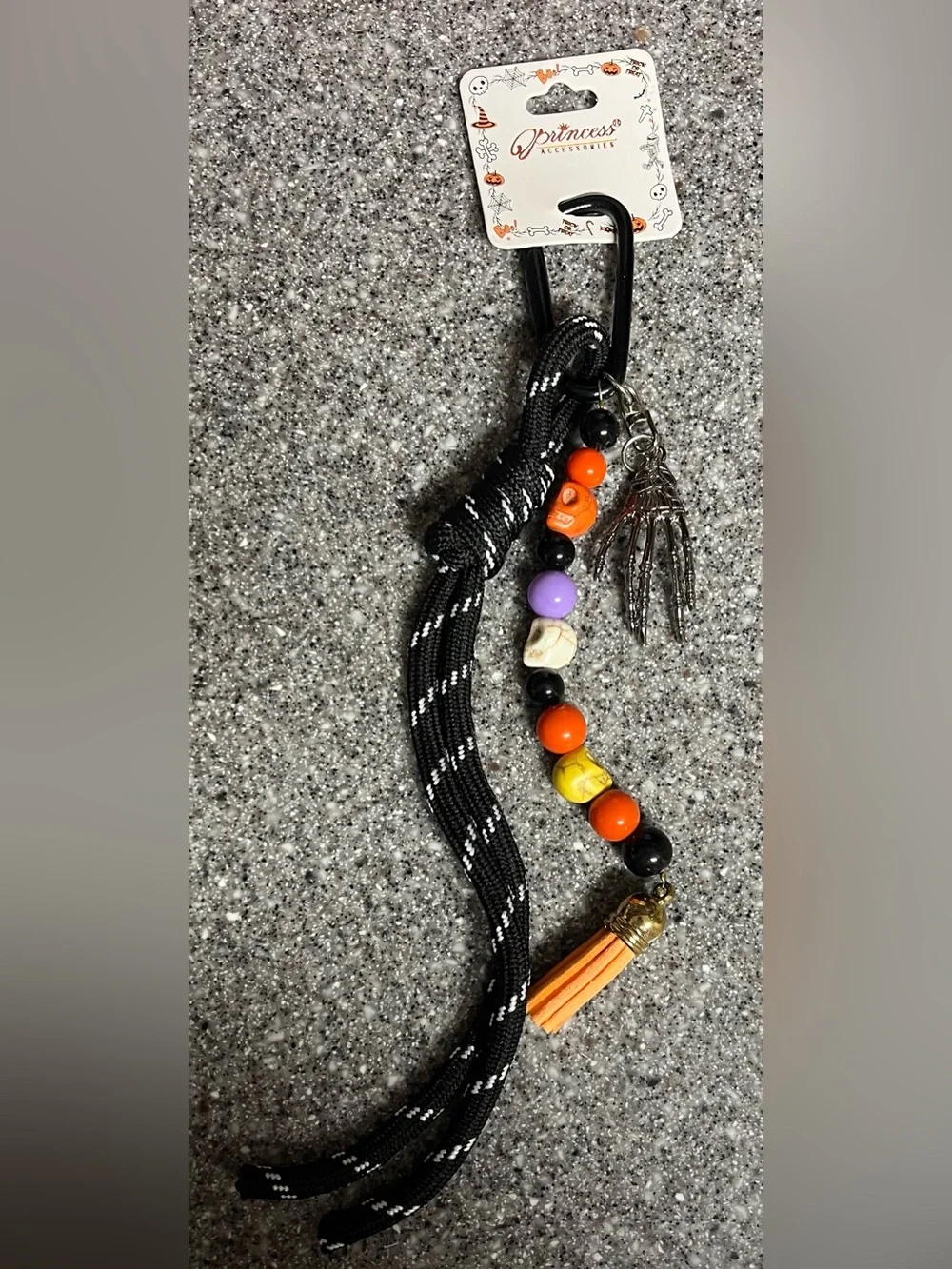 Halloween Bag Charm with Orange, Purple & Yellow Accents on Carabiner Clip